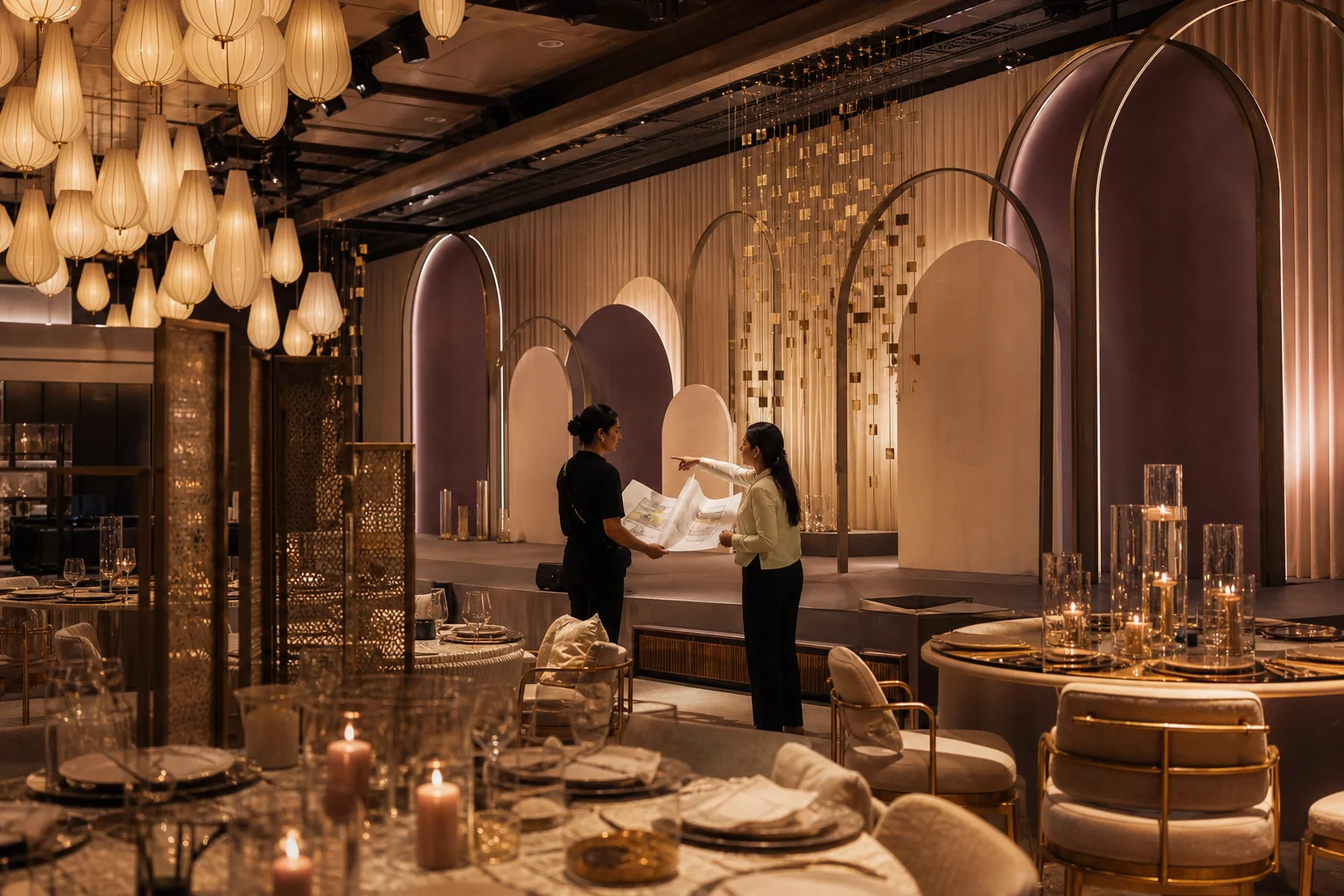 Event professionals making final venue adjustments
